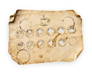 A faded, stained paper loyalty punch card
