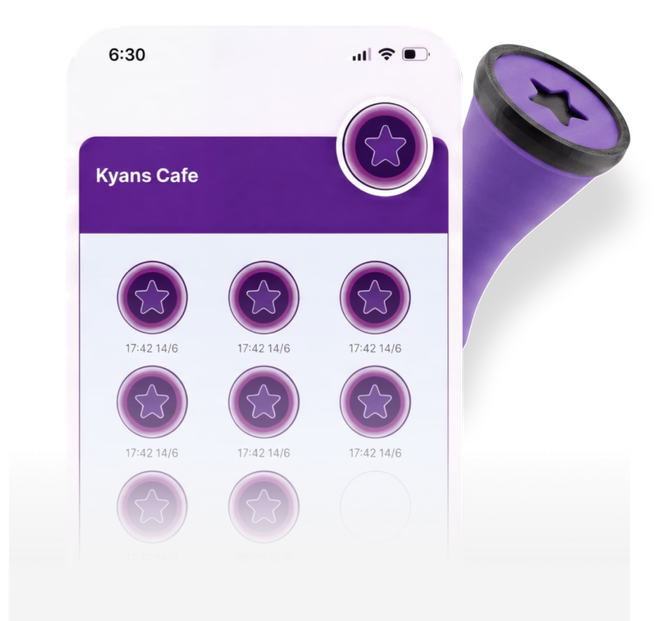 A phone showing the PunchPass loyalty card beside the NFC stamper
